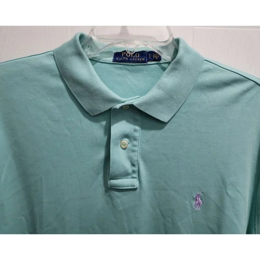Polo Ralph Lauren Light Blue Short Sleeve Polo Shirt Size Large Cotton Pink Pony